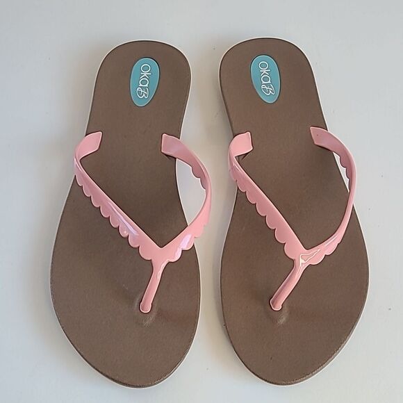 Oka b. Bristol Flip Flops Sandals Thongs Color: Toffee/Pink Salt Size 8 - Picture 2 of 12